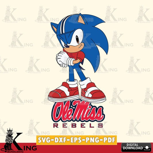 Beautiful illustration of Ole Miss Rebels Sonic cute Football digital clipart compatible with laser engraving and cutting