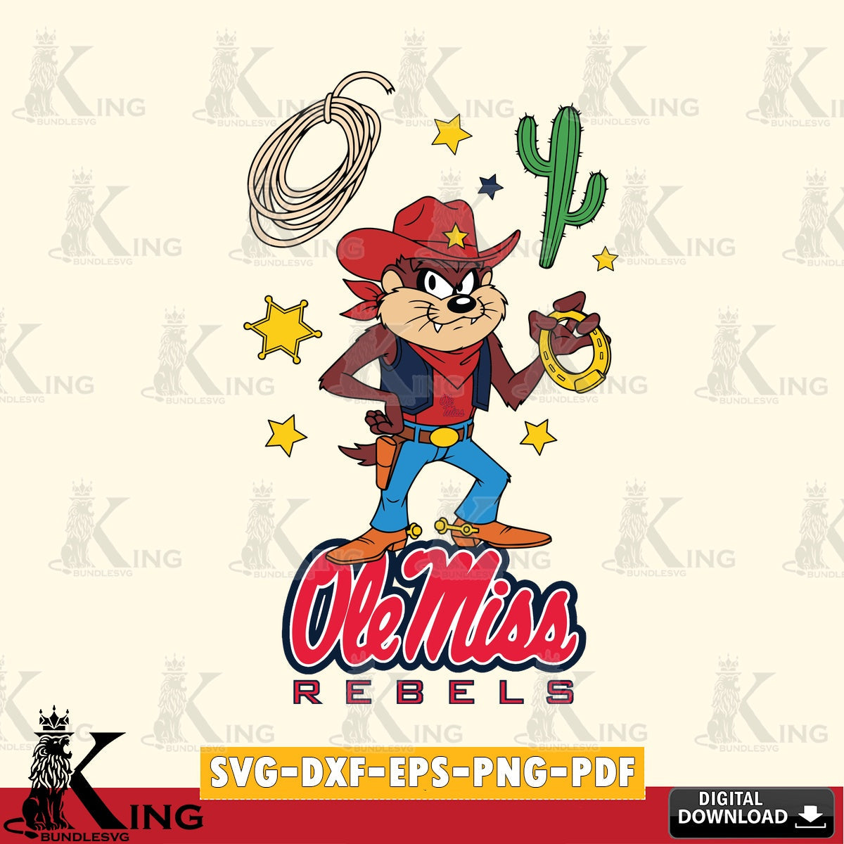 Ole Miss Rebels Taz Cowboy Western SVG file, Cut file  , Digital Download , Instant Download, Taz svg, NCAA svg