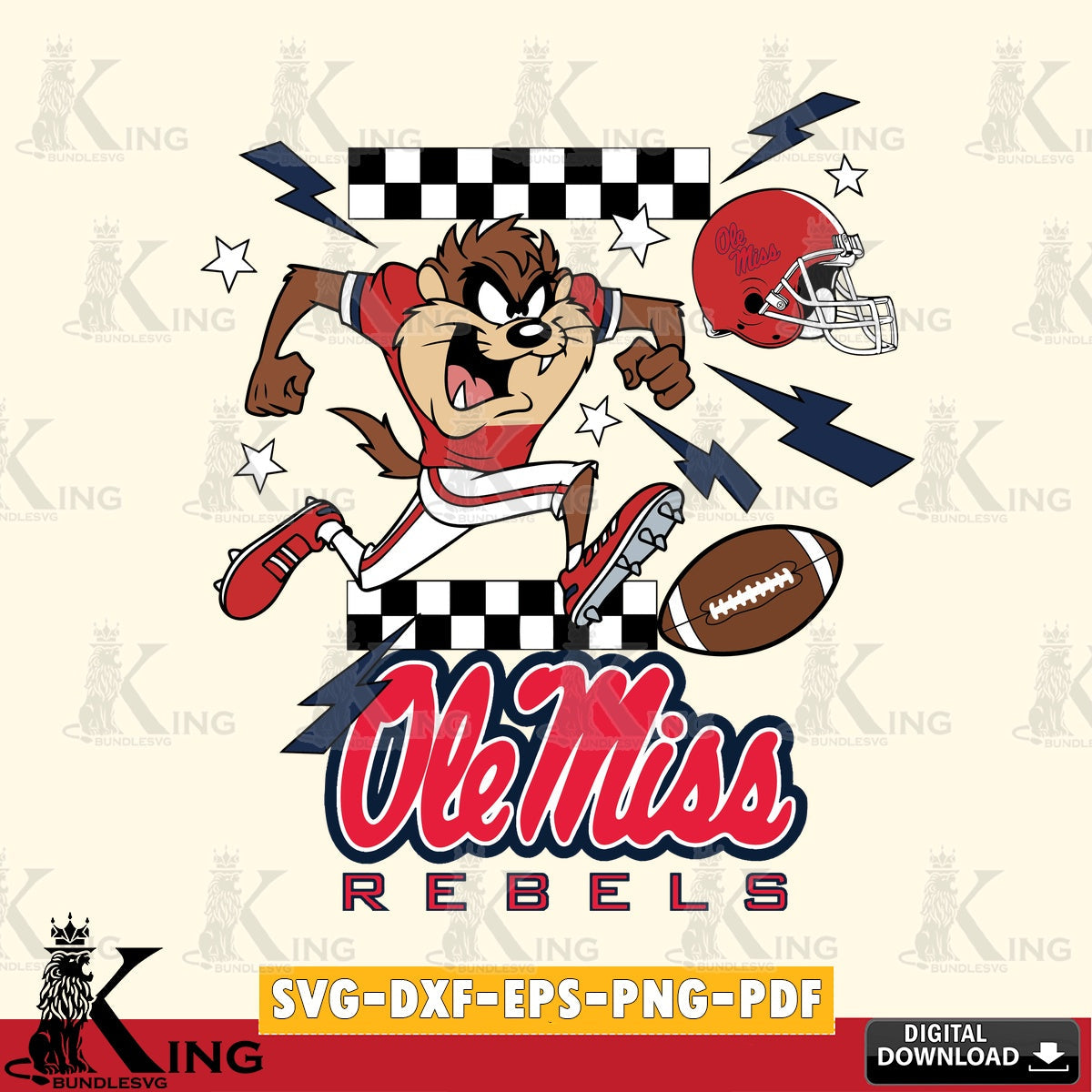 Ole Miss Rebels Taz Football Lightning SVG file, Cut file  , Digital Download , Instant Download, Taz svg, NCAA svg
