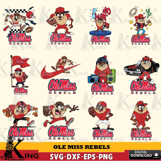 Ole Miss Rebels Taz Football NCAA Bundle SVG file, Cut file  , Digital Download , Instant Download, Taz svg, NCAA svg