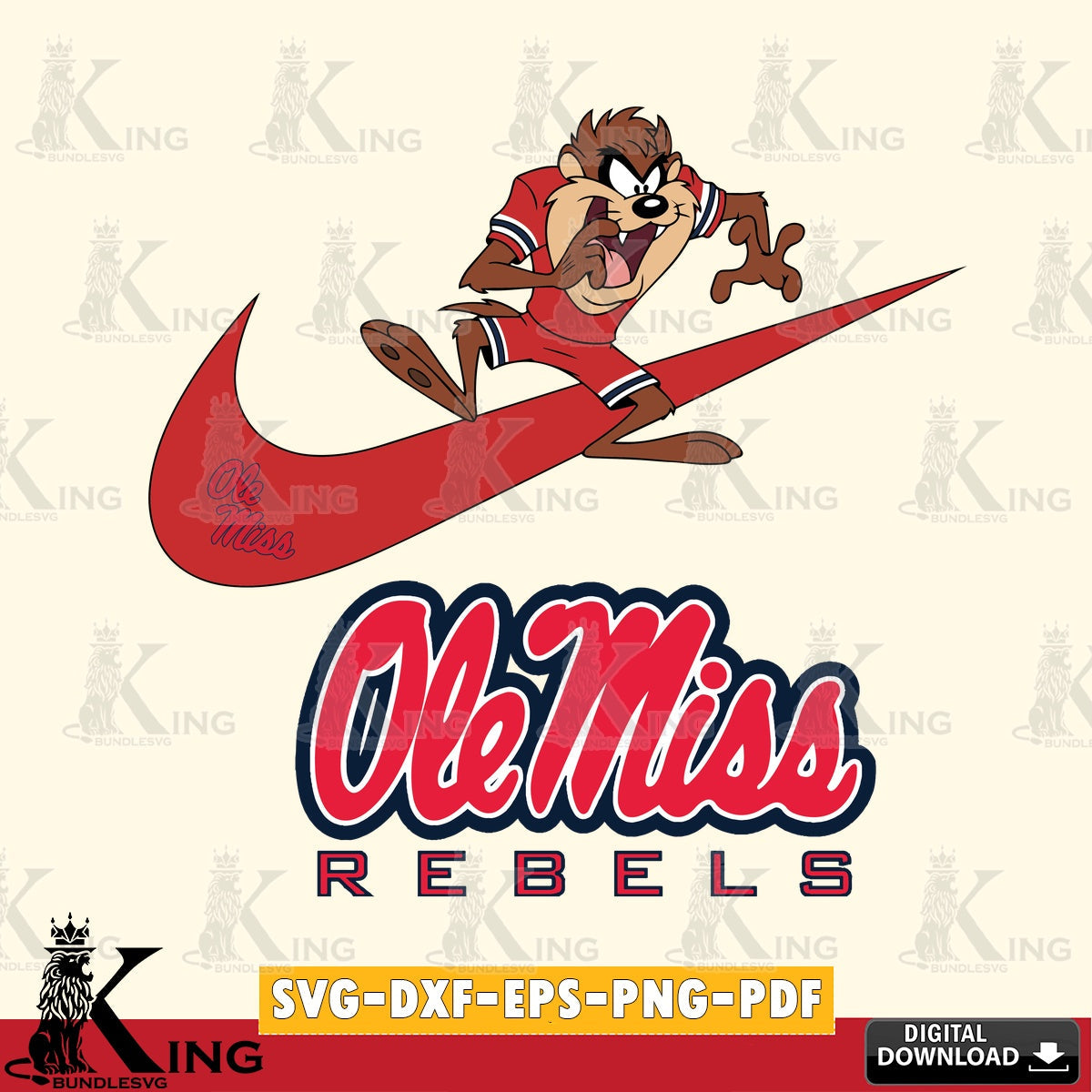 Ole Miss Rebels Taz Football Nike SVG file, Cut file  , Digital Download , Instant Download, Taz svg, NCAA svg