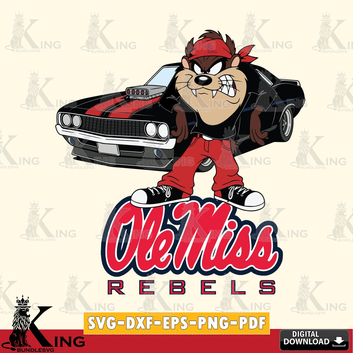 Ole Miss Rebels Taz Racing Car SVG file, Cut file  , Digital Download , Instant Download, Taz svg, NCAA svg