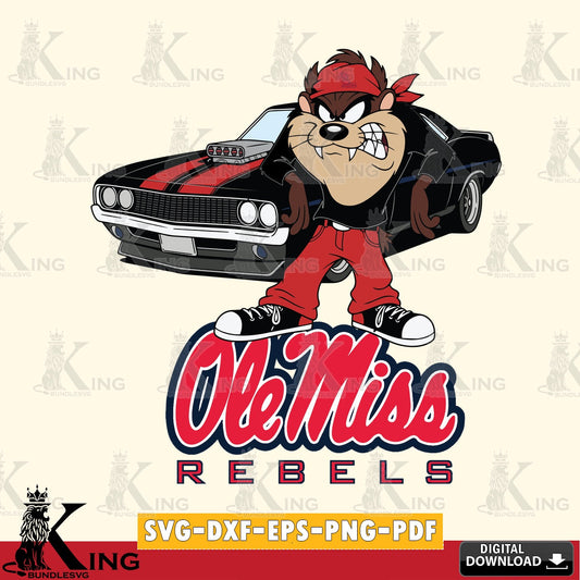 Ole Miss Rebels Taz Racing Car SVG file, Cut file  , Digital Download , Instant Download, Taz svg, NCAA svg