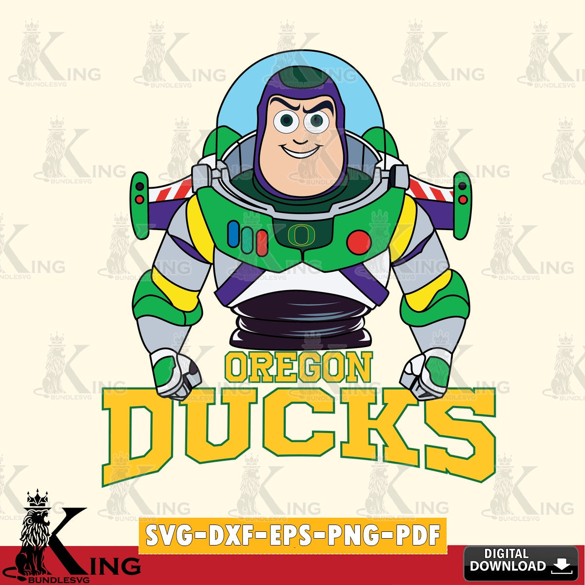 Custom design featuring Oregon Ducks Buzz Lightyear Football, NCAA, SVG PNG design suitable for Glowforge and laser cutting.