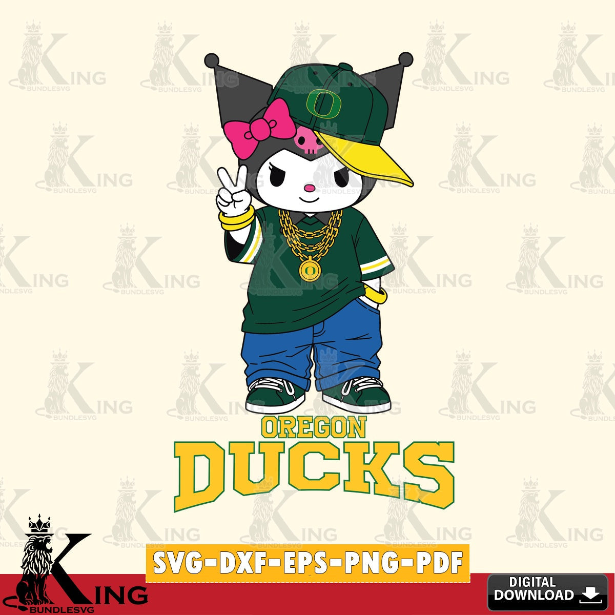 Oregon Ducks Kuromi Streetwear Style SVG file, Cricut, Cut file  , Digital Download , Instant Download, Sanrio svg, Clipart