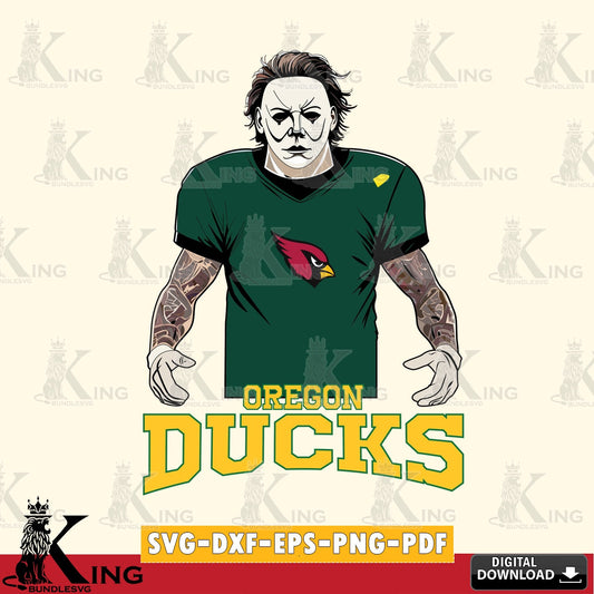 Unique artwork depicting an Oregon Ducks Michael Myers tattoo football, a digital clipart compatible with laser engraving and