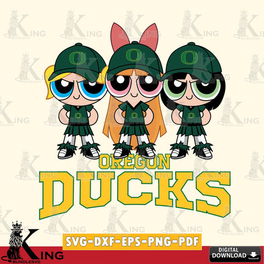 Eye-catching graphic of Oregon Ducks PowerPuff Girls football, a digital download for Cricut Maker and paper crafts