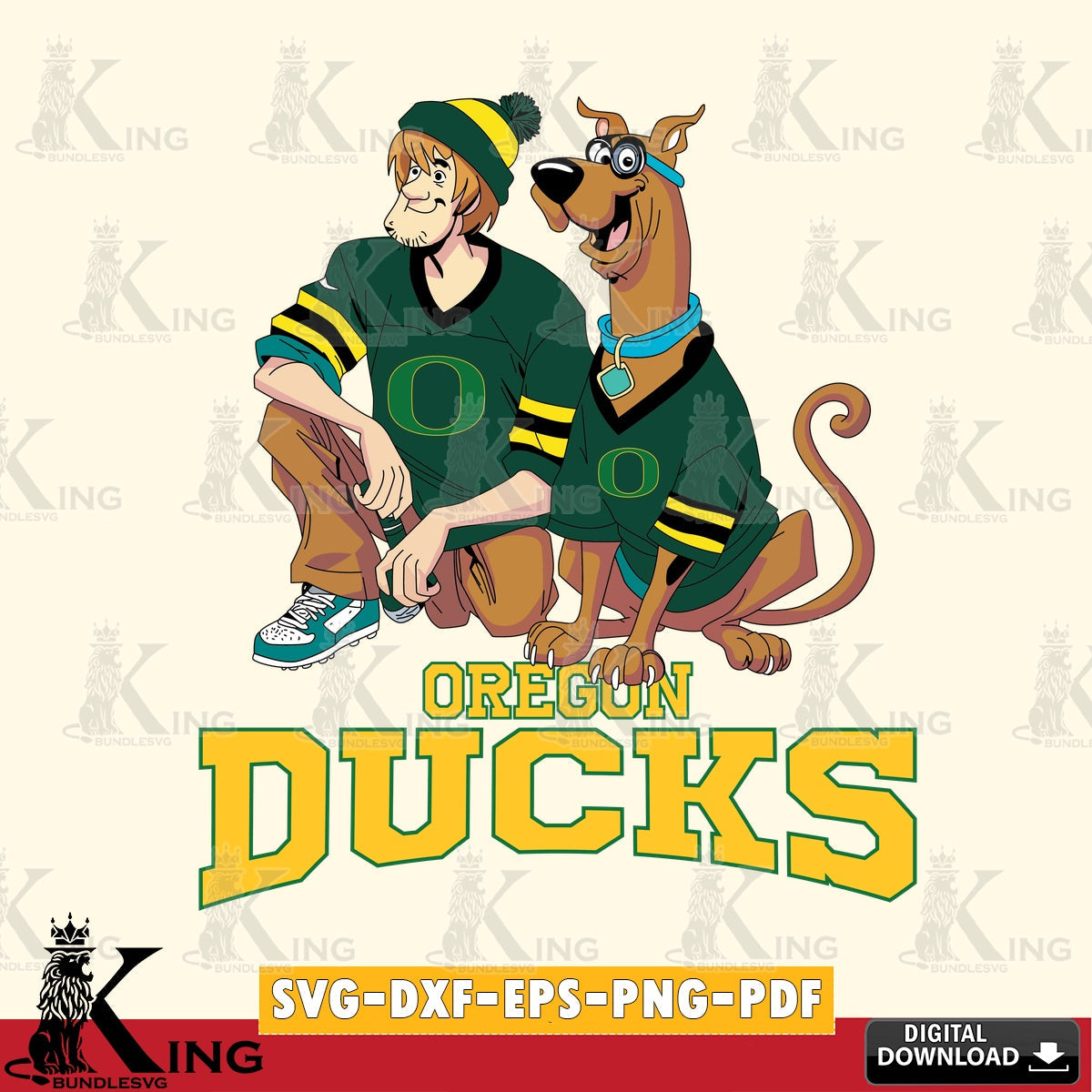 Printable art of Oregon Ducks Shaggy and Scooby Doo football NCAA file cut, digital download SVG PNG design suitable for