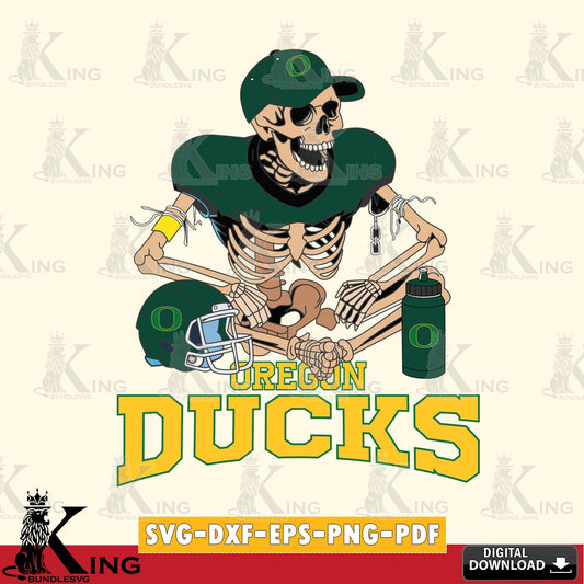 Eye-catching graphic of an Oregon Ducks skeleton football player, a vector illustration for POD merchandise and apparel
