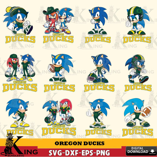 All-in-one bundle of Oregon Ducks Sonic & Knuckles NCAA Football vector illustration for POD merchandise and apparel