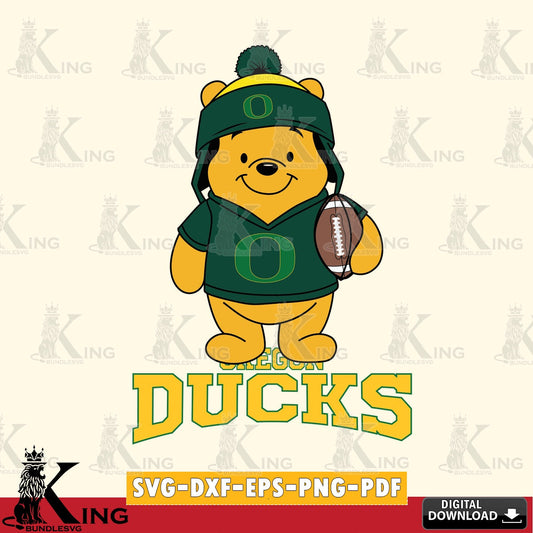 Digital download featuring Oregon Ducks Winnie the Pooh football player SVG cut file for personalized gifts and laser projects