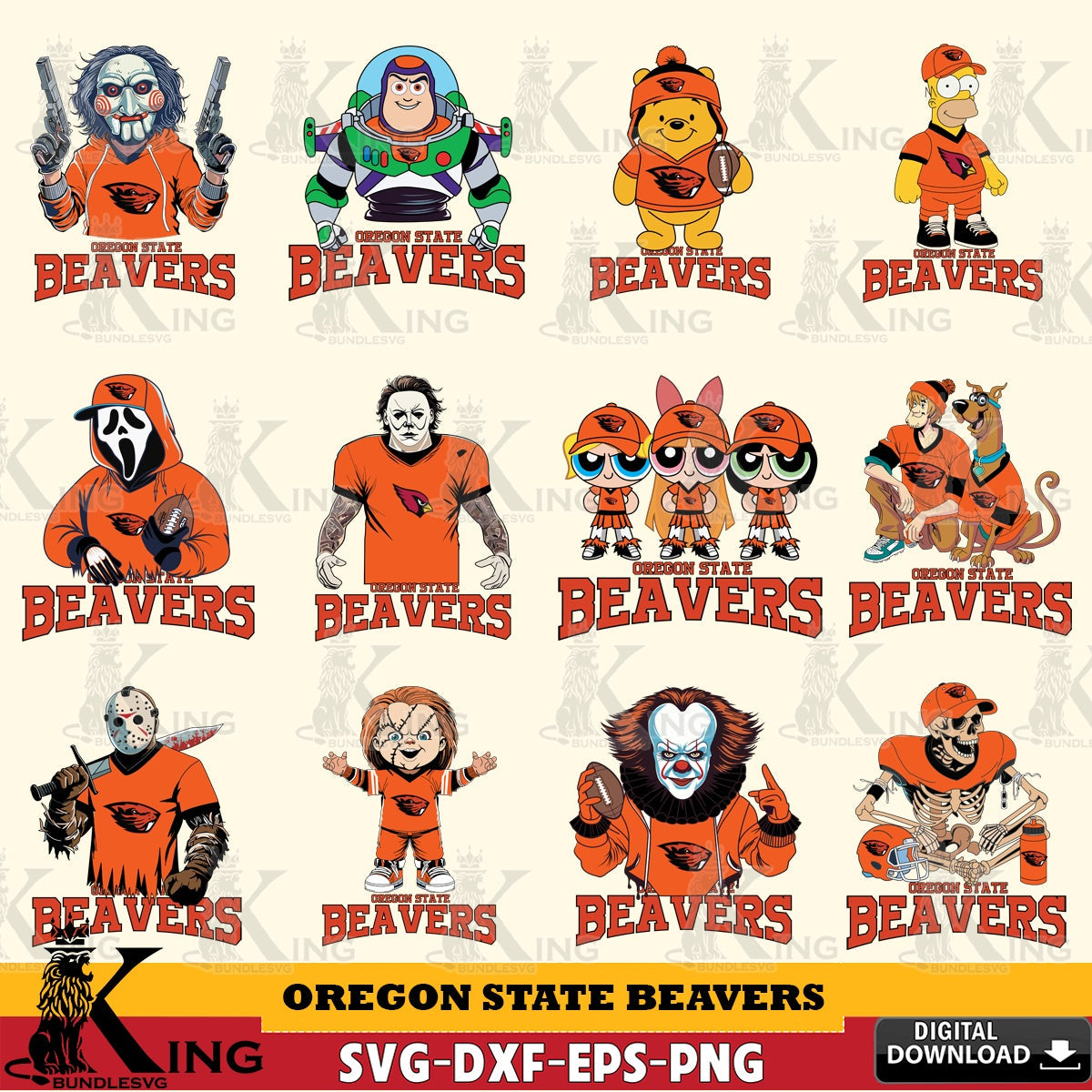 Complete bundle for Oregon State Beavers Cartoon Football NCAA digital file for silhouette cameo and cricut projects