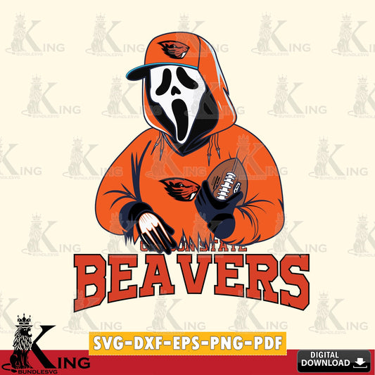 Beautiful illustration of an Oregon State Beavers Ghostface Scream football player, a printable vector design for sublimation and