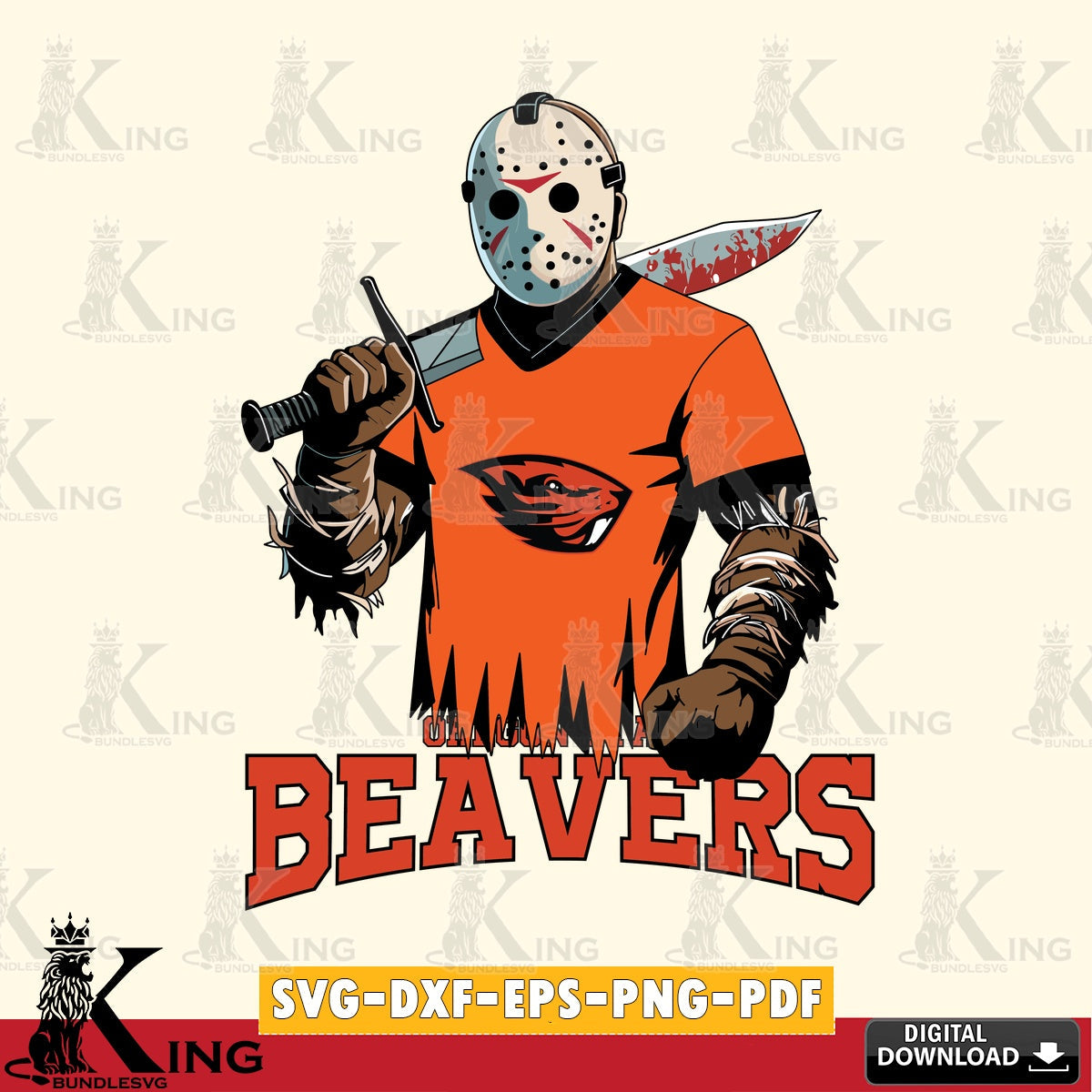 Unique artwork depicting Oregon State Beavers Jason Voorhees football, NCAA vector illustration for POD merchandise and apparel