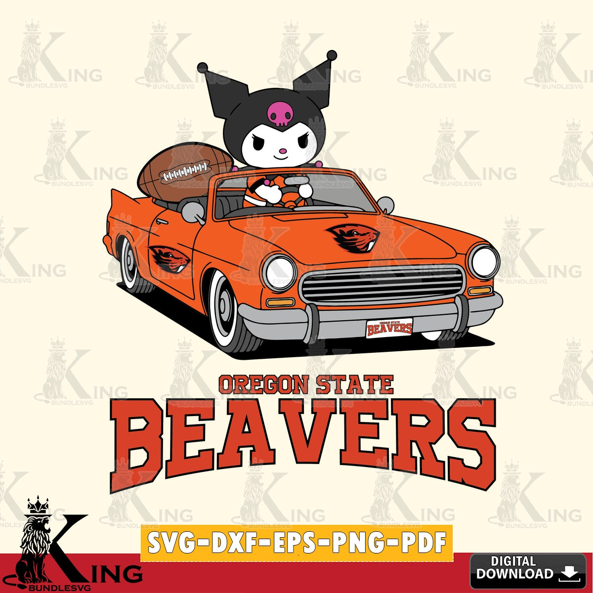Oregon State Beavers Kuromi Car Football Game SVG file, Cricut, Cut file  , Digital Download , Instant Download, Sanrio svg, Clipart