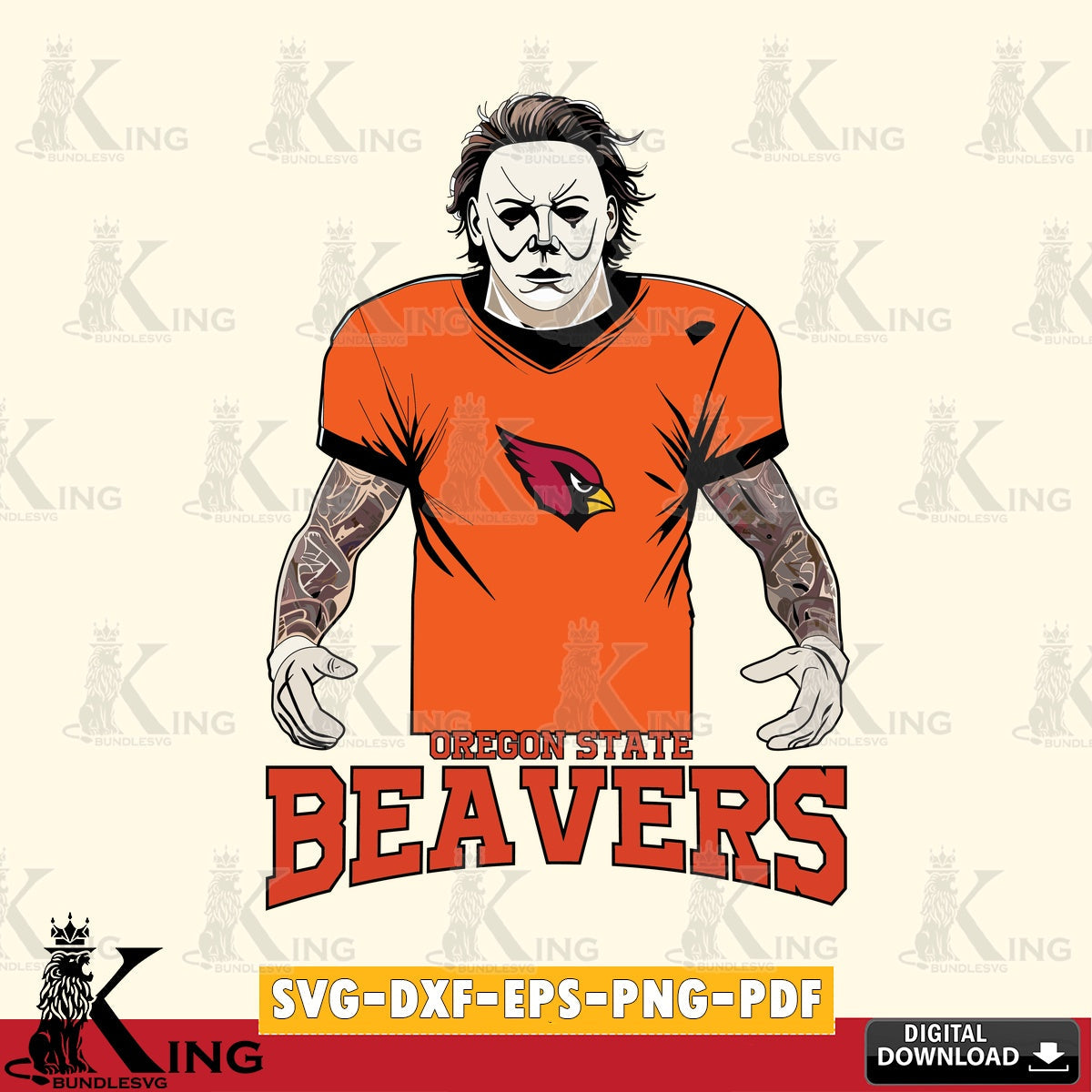 Stylish representation of Oregon State Beavers Michael Myers tattoo football, vector illustration for POD merchandise and apparel