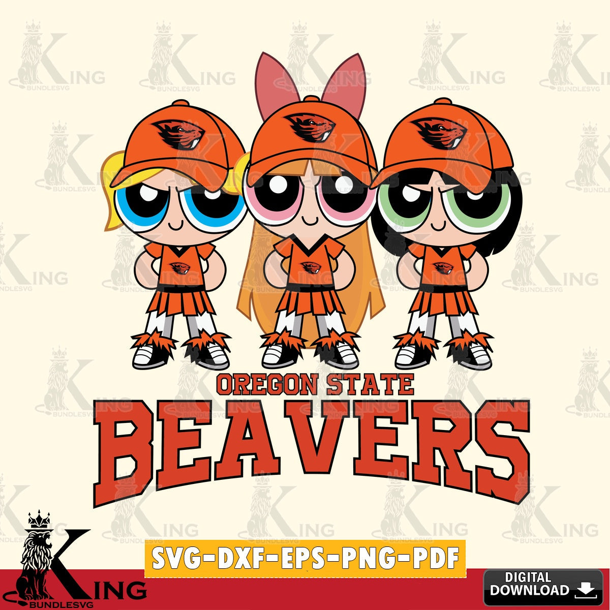 Eye-catching graphic of Oregon State Beavers PowerPuff Girls Football, a high-quality vector for DIY scrapbooking and home decor