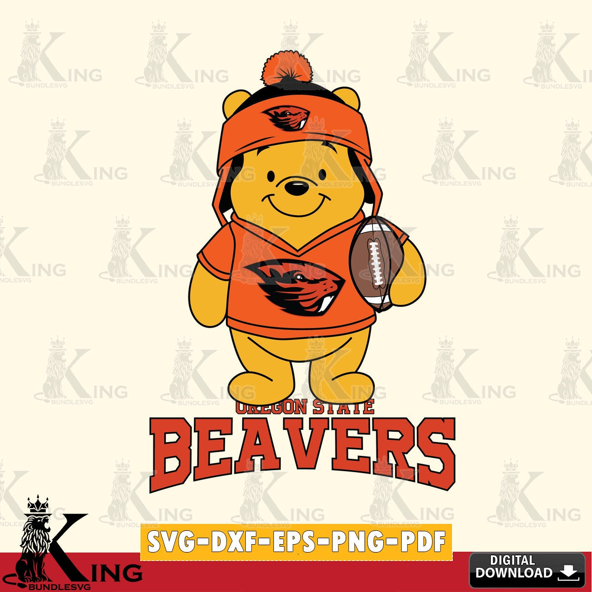 Unique artwork depicting an Oregon State Beavers Winnie the Pooh football player, a printable vector design for sublimation and