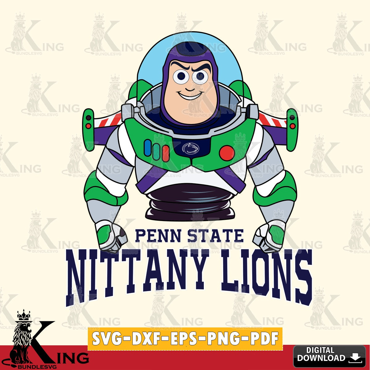 Unique artwork depicting Penn State Nittany Lions Buzz Lightyear football, high-quality vector for DIY scrapbooking and home decor