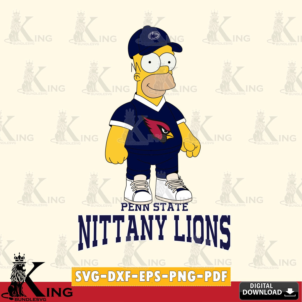 Vector design showing Penn State Nittany Lions Homer Simpson football, a digital file for silhouette cameo and cricut projects