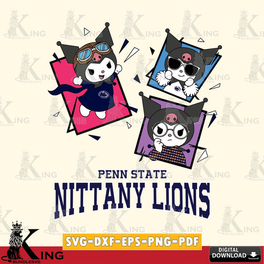 Penn State Nittany Lions Kuromi Action Football SVG file, Cricut, Cut file  , Digital Download , Instant Download, Sanrio svg, Clipart