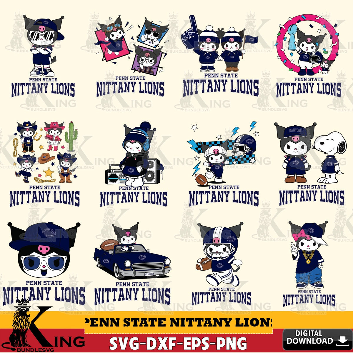 Penn State Nittany Lions Kuromi Football Jersey NCAA Bundle SVG file, Cricut, Cut file  , Digital Download , Instant Download, Sanrio svg, Clipart
