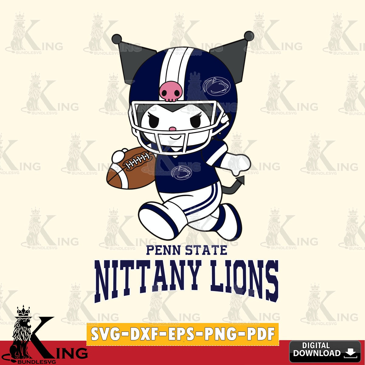 Penn State Nittany Lions Kuromi Football Run SVG file, Cricut, Cut file  , Digital Download , Instant Download, Sanrio svg, Clipart