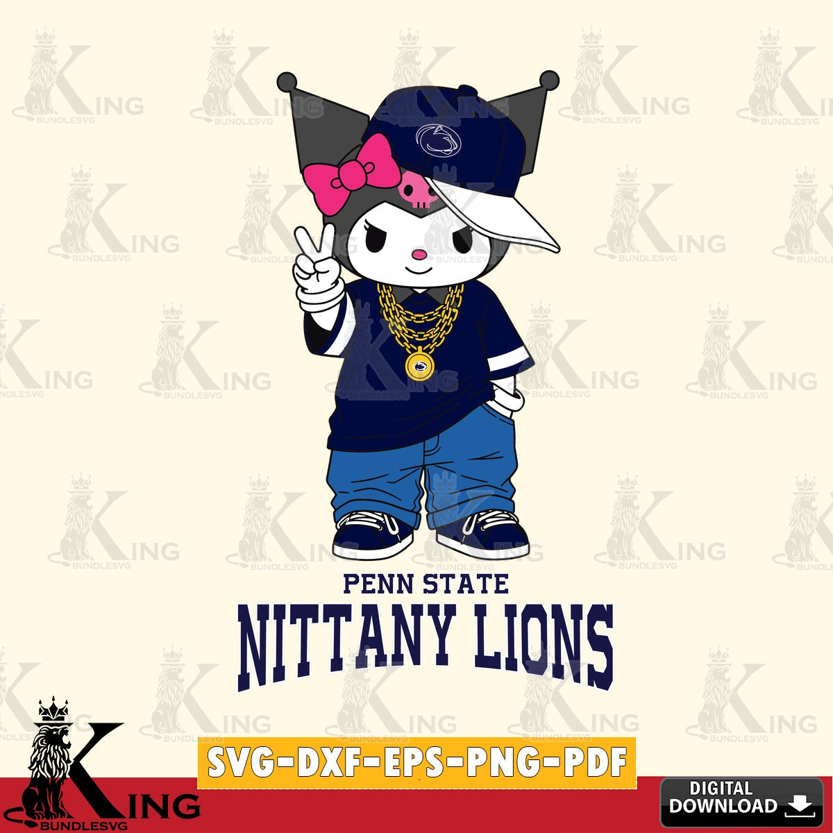 Penn State Nittany Lions Kuromi Streetwear Style SVG file, Cricut, Cut file  , Digital Download , Instant Download, Sanrio svg, Clipart