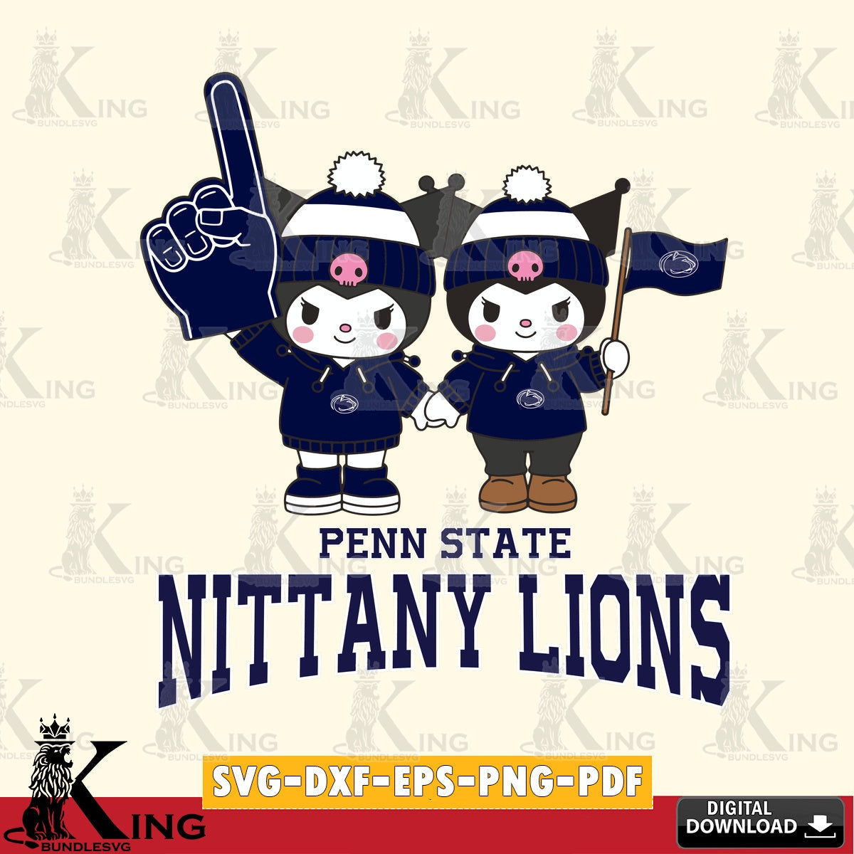 Penn State Nittany Lions Kuromi rugby Fan SVG file, Cricut, Cut file  , Digital Download , Instant Download, Sanrio svg, Clipart