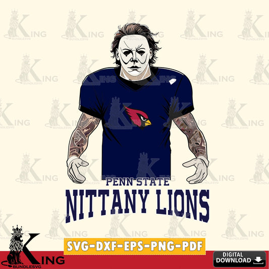 Artistic drawing of Penn State Nittany Lions Michael Myers Tattoo Football, high-quality vector for DIY scrapbooking and home