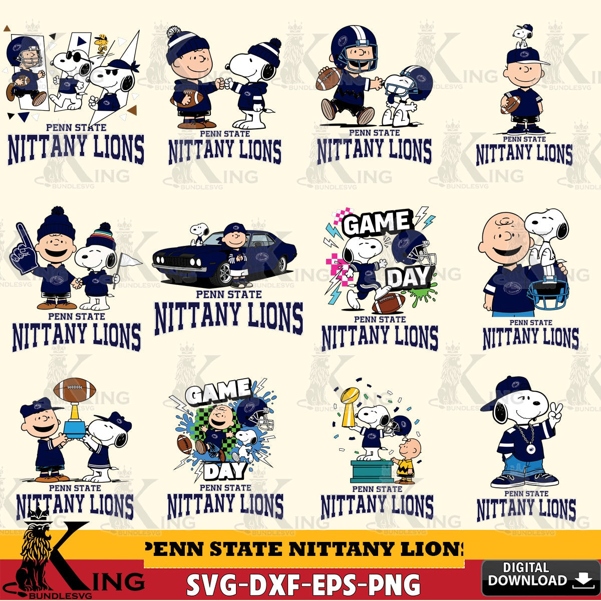 Penn State Nittany Lions Peanuts Football NCAA Bundle SVG, Cricut, Cut file  , Digital Download , Instant Download, Peanuts svg, NCAA svg, Football svg, Sport svg