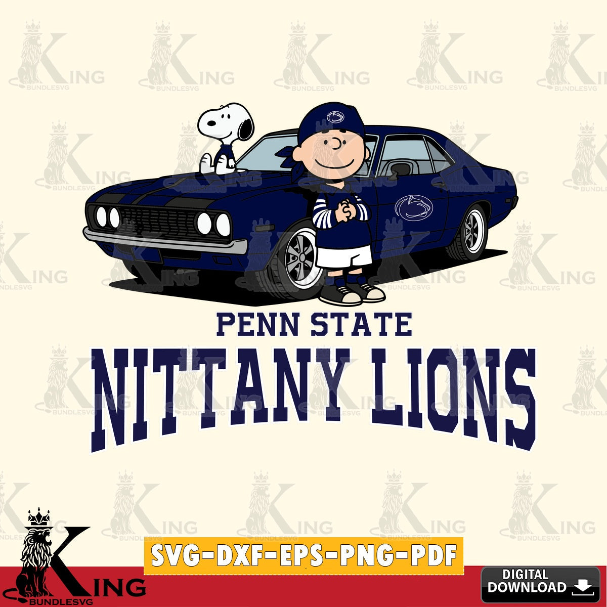Penn State Nittany Lions Peanuts Muscle Car SVG, Cricut, Cut file  , Digital Download , Instant Download, Peanuts svg, NCAA svg, Football svg, Sport svg