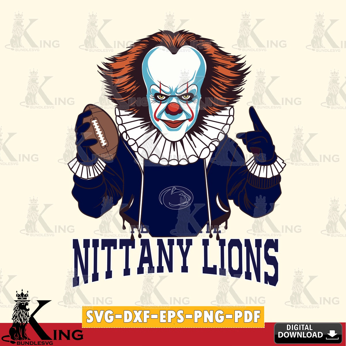 Unique artwork depicting a Penn State Nittany Lions Pennywise football player, a digital download for Cricut Maker and paper