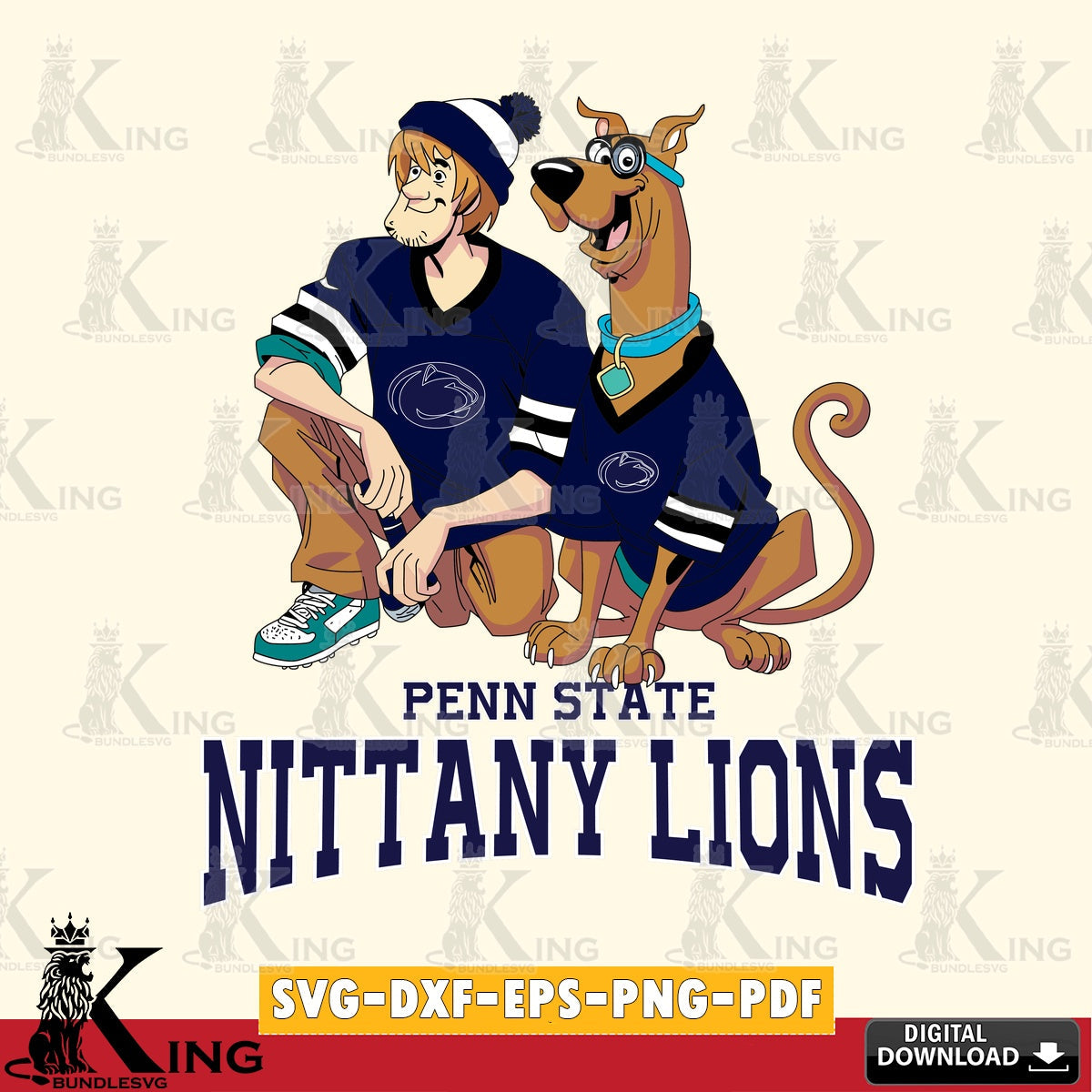Printable art of Penn State Nittany Lions Shaggy and Scooby Doo football, cut file ideal for vinyl projects and T-shirt printing