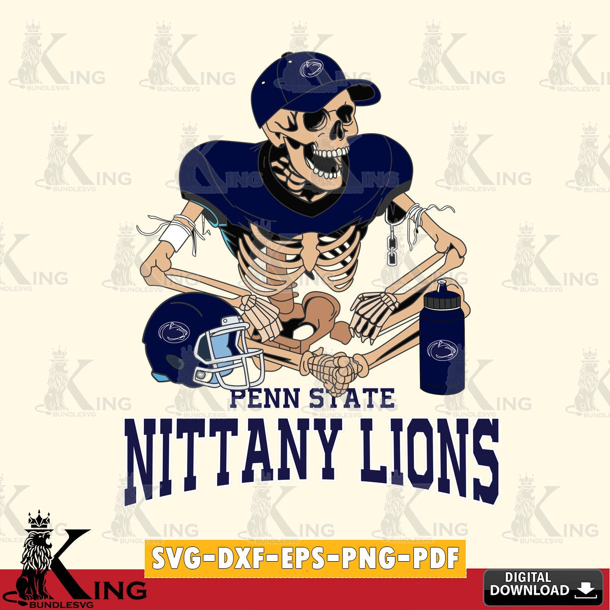 High-quality graphic of a Penn State Nittany Lions skeleton football player, versatile clip art for stickers, decals, and mugs.