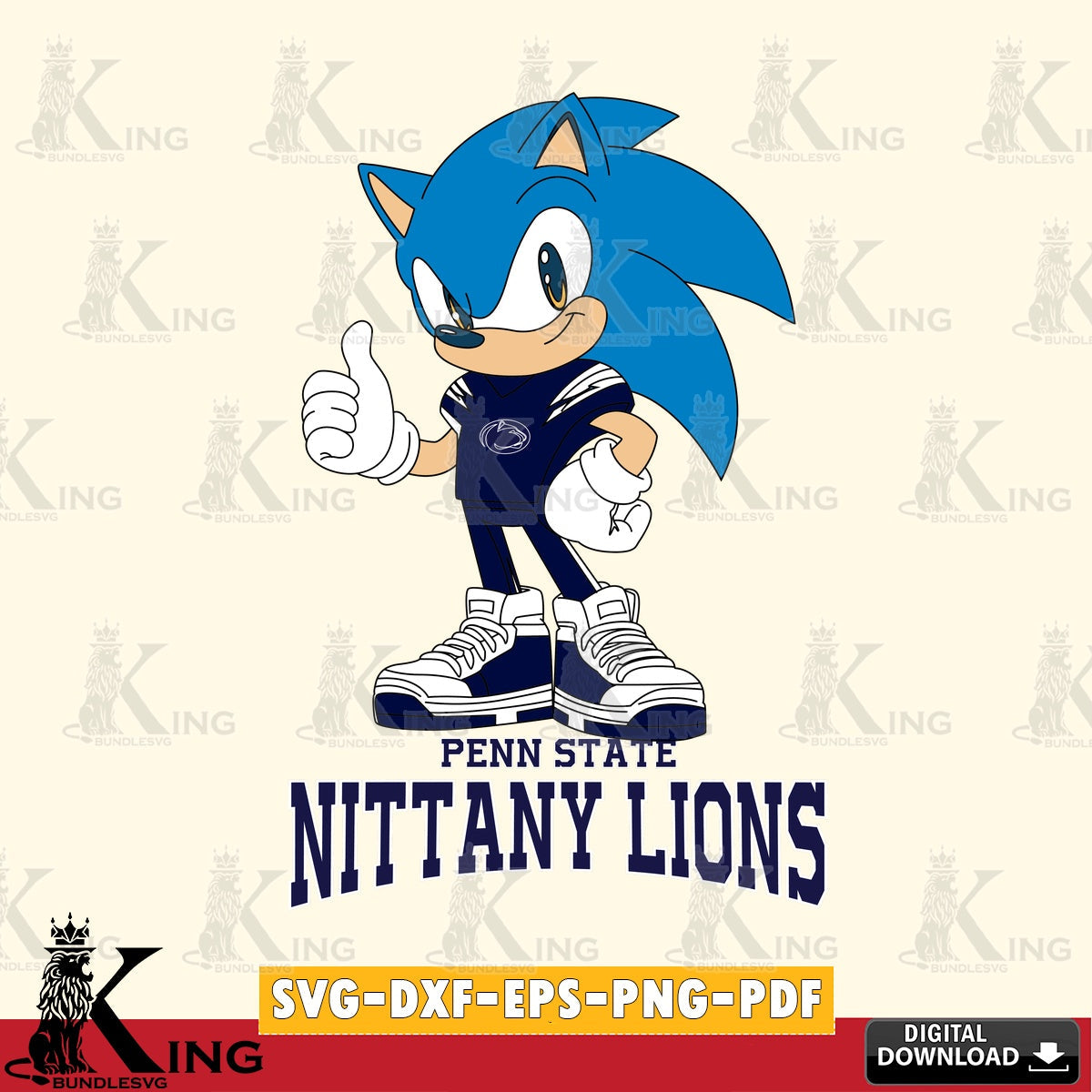 Modern graphic depicting Penn State Nittany Lions Sonic Like Football, vector illustration for POD merchandise and apparel