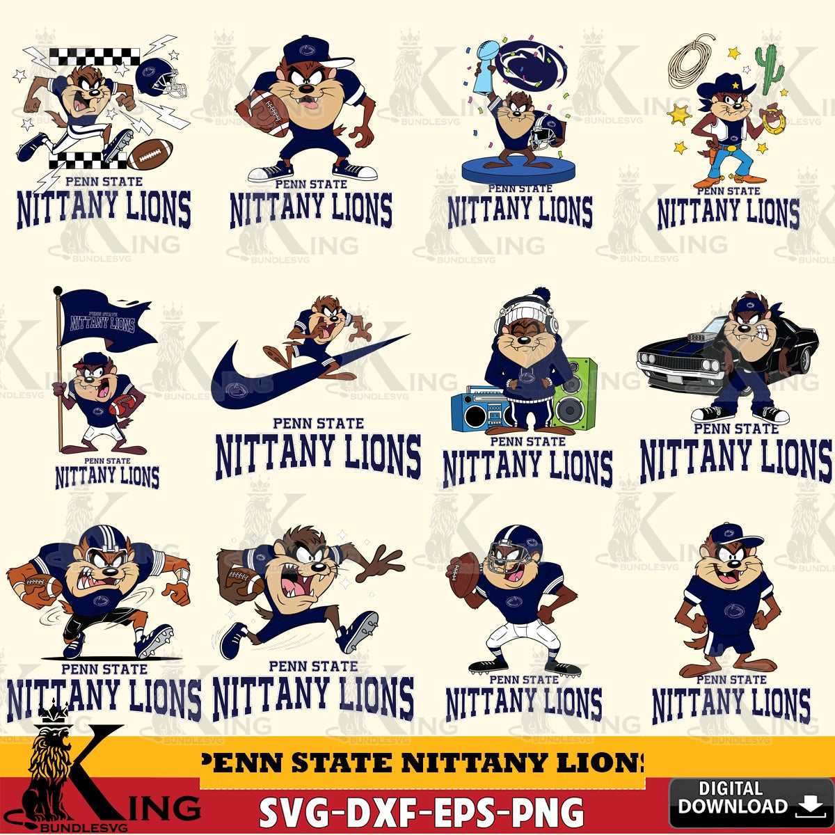 Penn State Nittany Lions Taz Football NCAA Bundle SVG file, Cut file  , Digital Download , Instant Download, Taz svg, NCAA svg