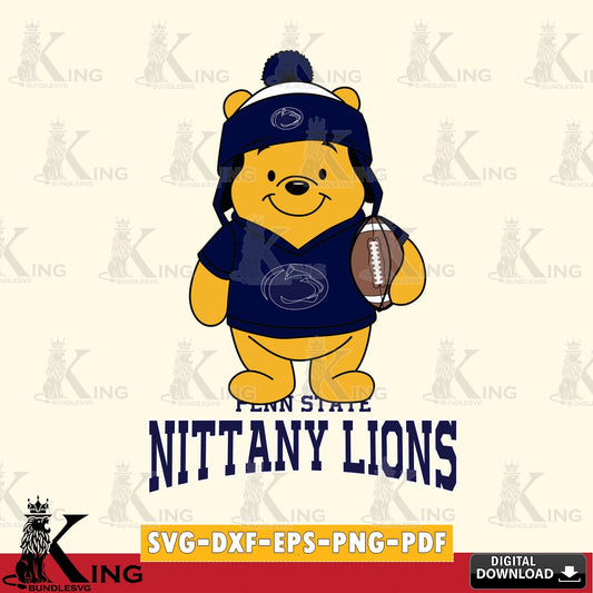 Detailed illustration of Penn State Nittany Lions Winnie the Pooh football player, a digital file for silhouette cameo and cricut