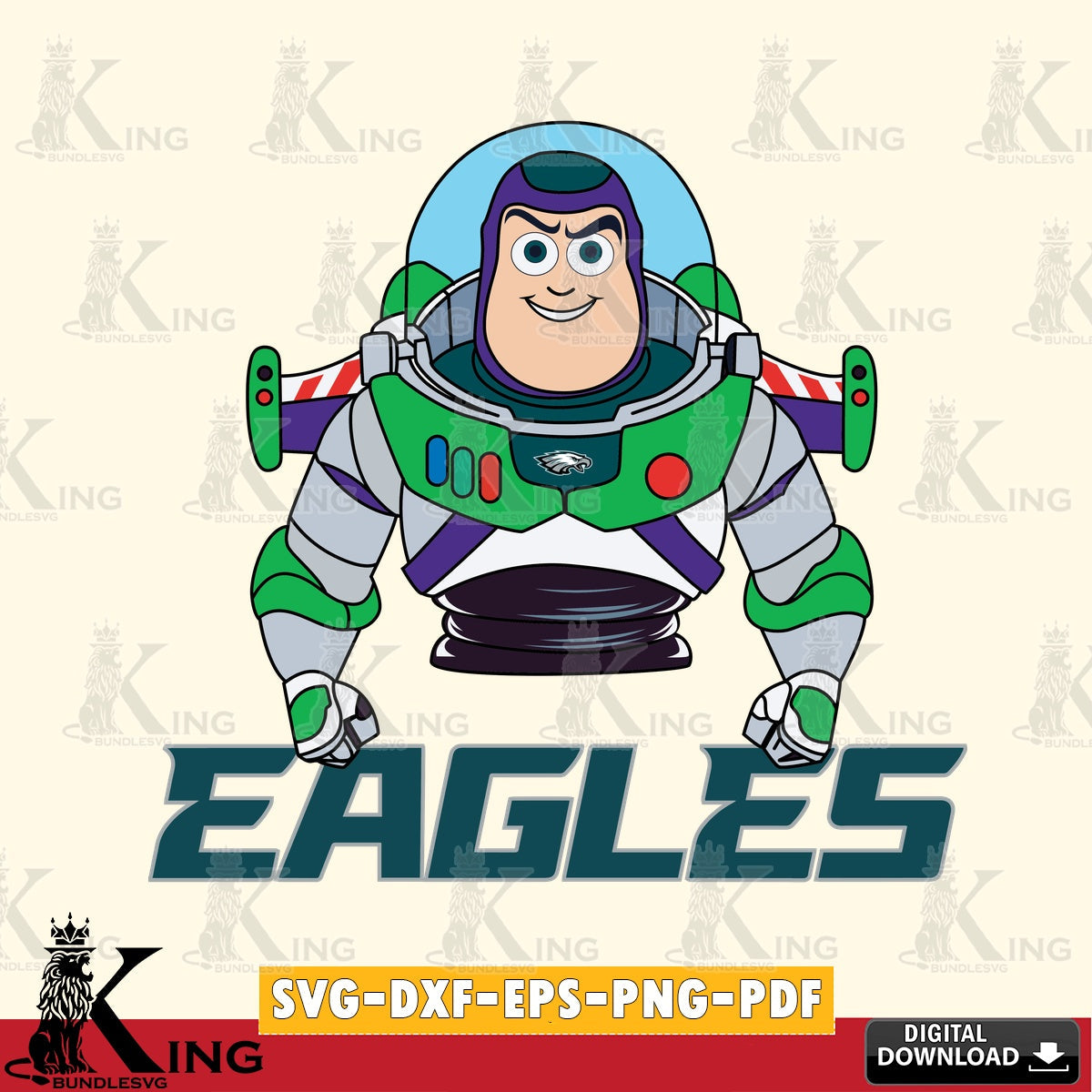 Digital download featuring Philadelphia Eagles Buzz Lightyear football, SVG cut file for personalized gifts and laser projects.