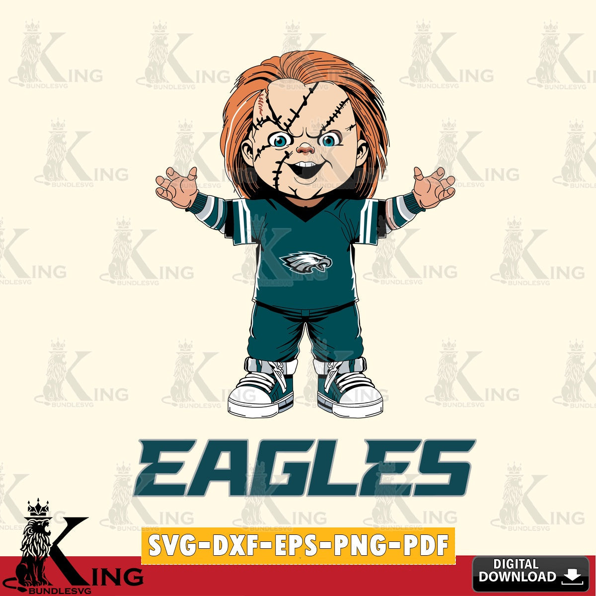 Stylish representation of Philadelphia Eagles Chucky Football, NFL cut file, SVG PNG design suitable for Glowforge and laser