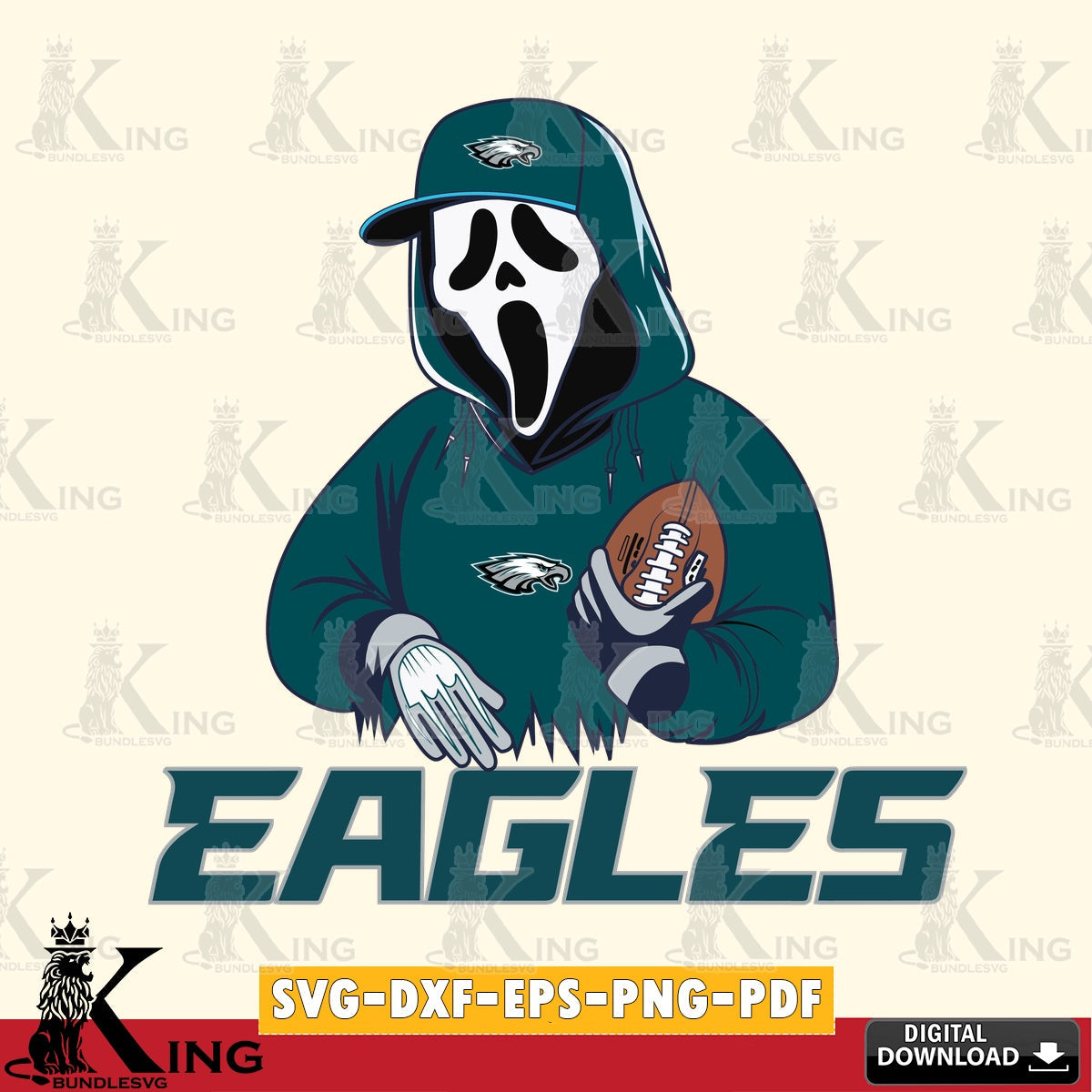 Custom design featuring a Philadelphia Eagles Ghostface Scream football player, a high-quality vector for DIY scrapbooking and