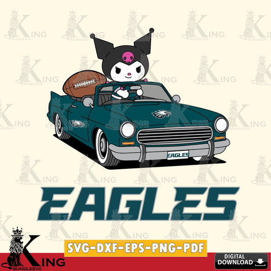 Philadelphia Eagles Kuromi Car Football Game SVG file, Cricut, Cut file  , Digital Download , Instant Download, Sanrio svg, Clipart