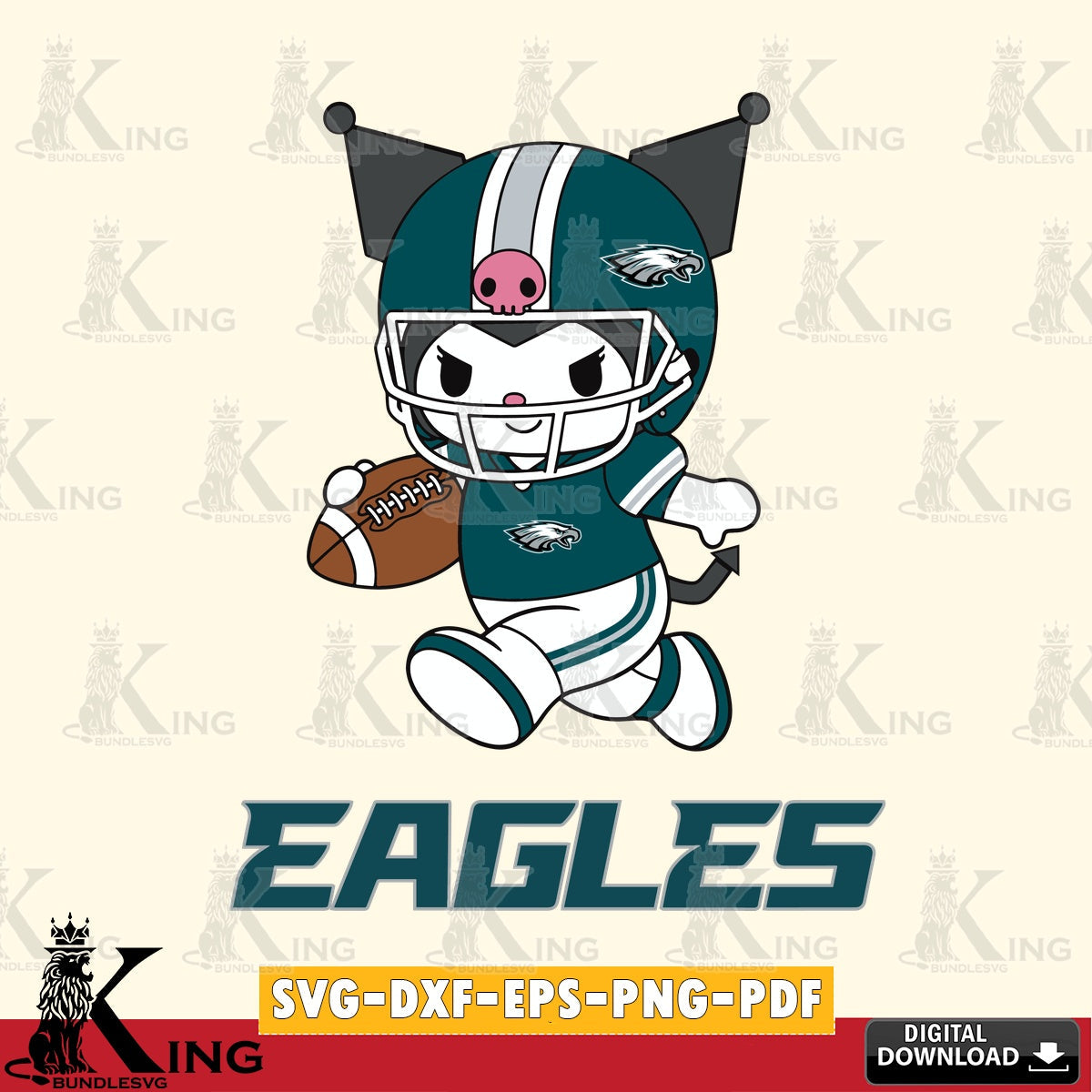 Philadelphia Eagles Kuromi Football Run SVG file, Cricut, Cut file  , Digital Download , Instant Download, Sanrio svg, Clipart