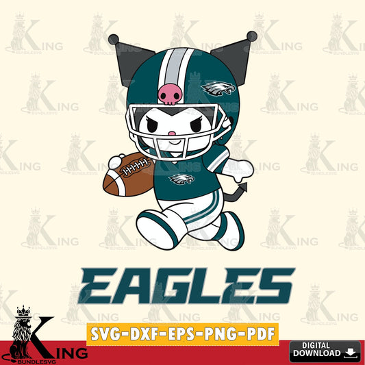 Philadelphia Eagles Kuromi Football Run SVG file, Cricut, Cut file  , Digital Download , Instant Download, Sanrio svg, Clipart