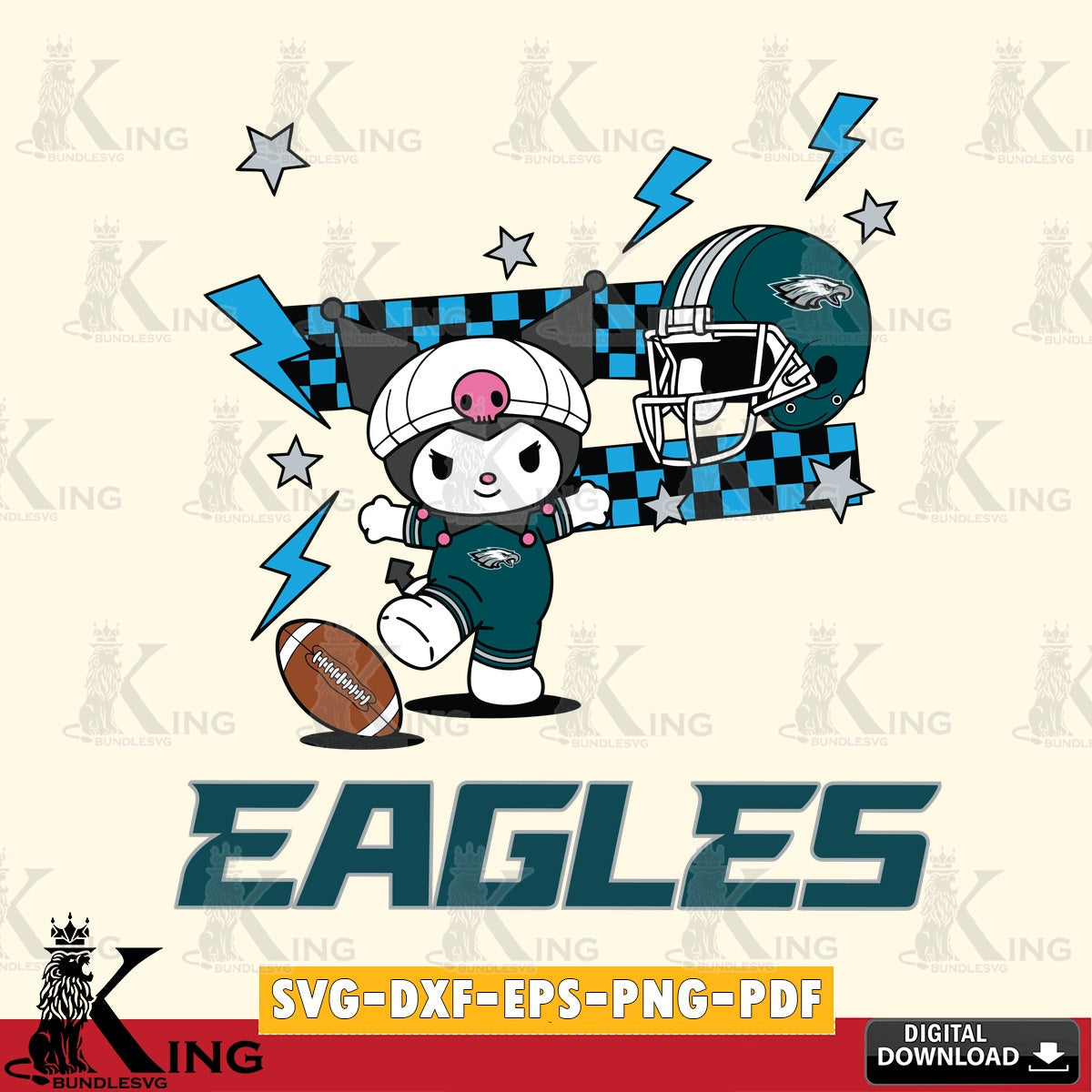 Philadelphia Eagles Kuromi Game Day SVG file, Cricut, Cut file  , Digital Download , Instant Download, Sanrio svg, Clipart