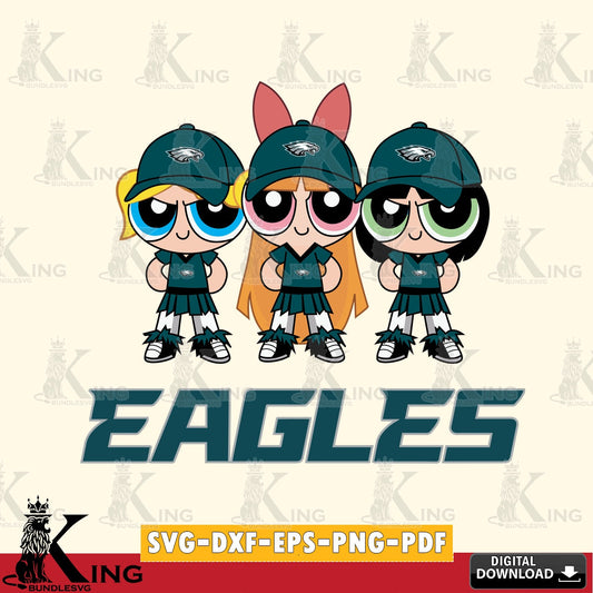 Printable art of Philadelphia Eagles PowerPuff Girls football, a crafting file for iron-on transfer and vinyl decals