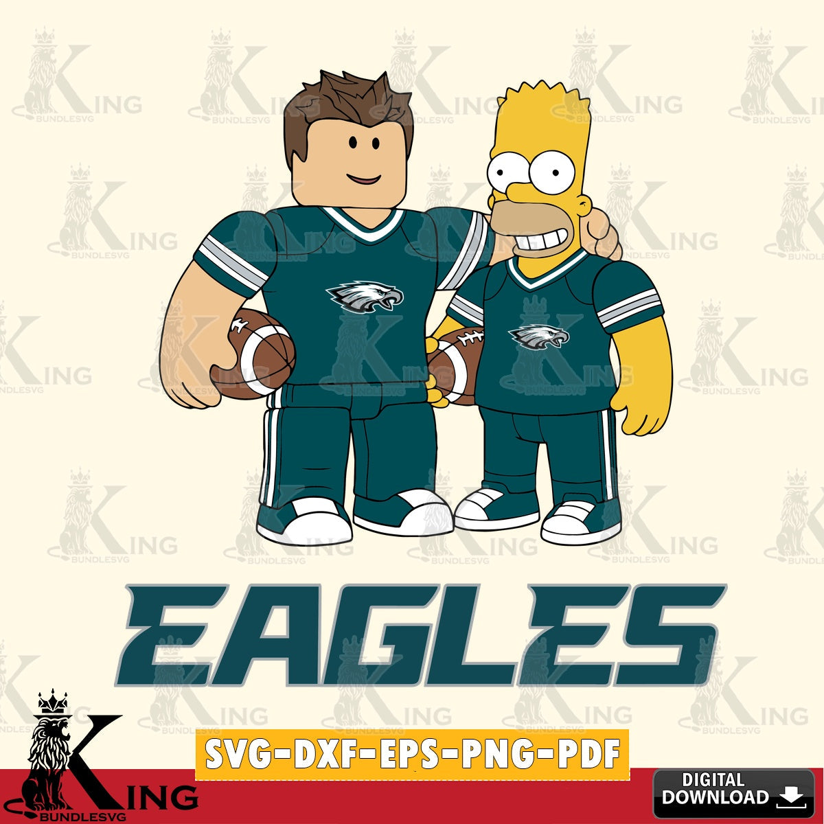 Digital download featuring Philadelphia Eagles Roblox Homer Simpson football SVG PNG files perfect for Cricut and Silhouette
