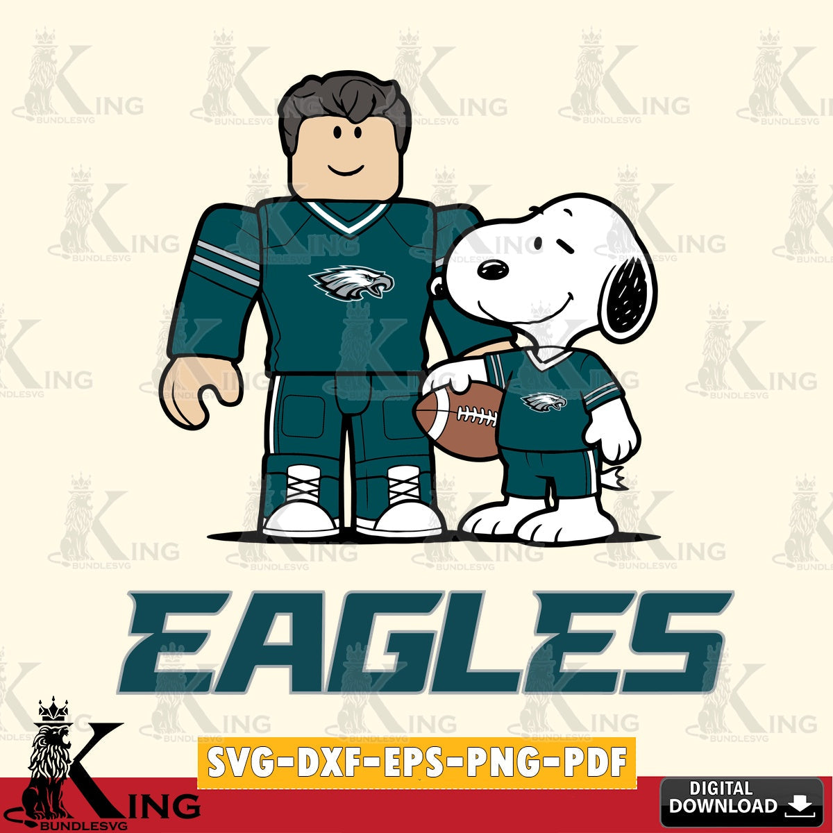 Vector design showing Philadelphia Eagles Roblox & Snoopy Football, NFL file cut, SVG PNG design suitable for Glowforge and laser