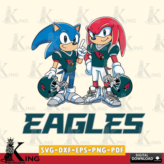 Unique artwork depicting Philadelphia Eagles Sonic and Knuckles football, PNG clipart for sublimation printing and graphic design