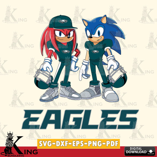 Modern graphic depicting Philadelphia Eagles Sonic and Knuckles player football, digital download for Cricut Maker and paper